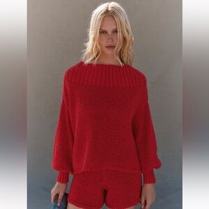 NWT Free People kit sweater set in high risk red